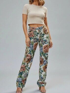 Jaded London Woven Vintage Floral Boyfriend Fit Jeans
